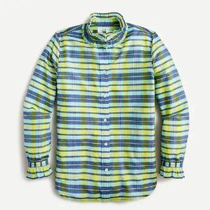 Jcrew Classic-fit silk-cotton voile ruffleneck shirt in spring plaid